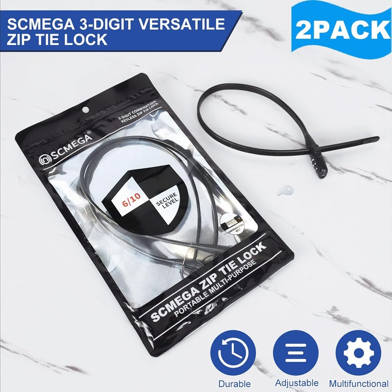 SCMEGA Zip Tie Bike Lock 3-Digit Combo Adjustable Cable Lock, for Bicycle, Kids Bike, Cabinet, Stroller, Helmet, Toolboxes, Lightweight Café Stop Child-Proof Cabinet Fridge Small Lock (1Pack) - Image 4